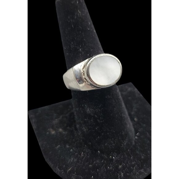 Sterling Silver Mens Opal Ring 925 SIZE 7.25" 4.3mm Thick Band Large Opal Gem - Picture 2 of 16